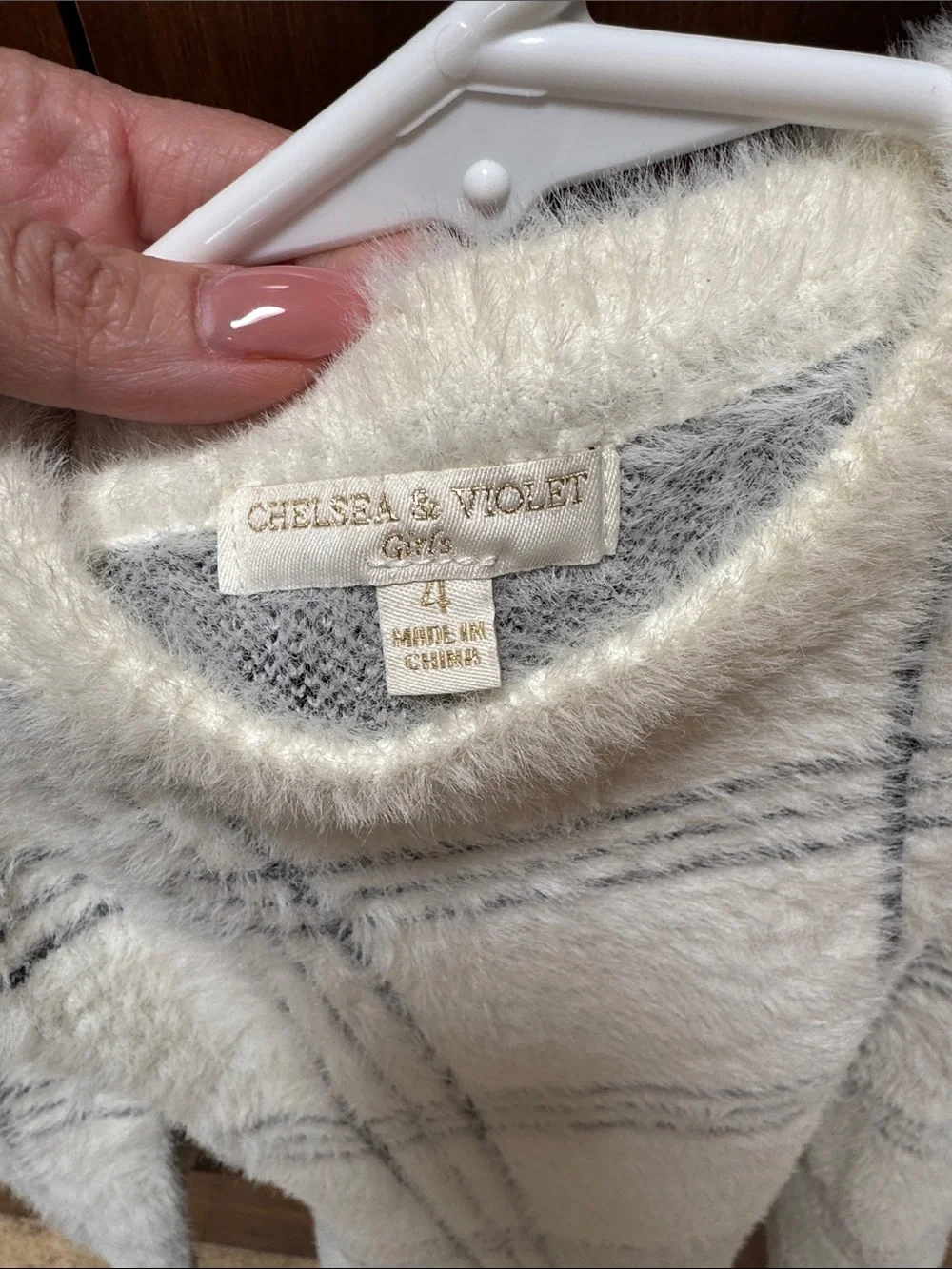 Chelsea & Violet Cream Plaid Fuzzy Girls' Dress